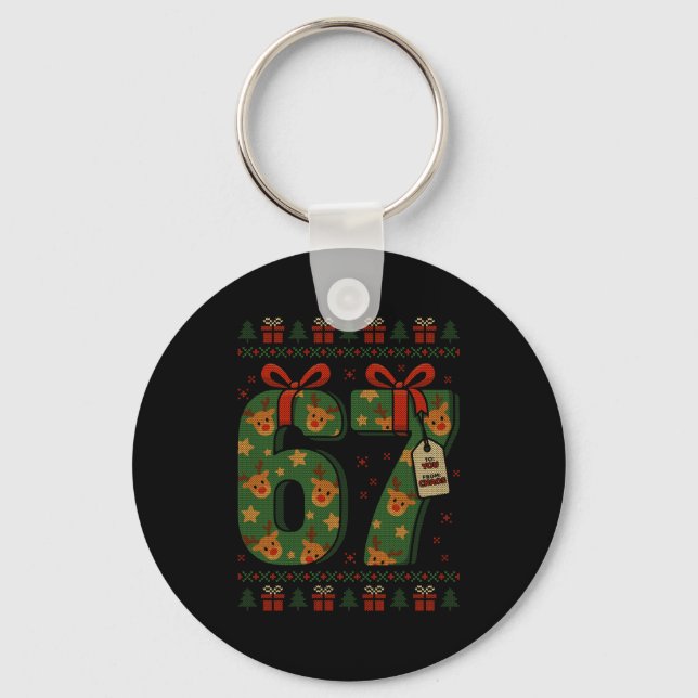 67 Meme Reindeer Christmas Ugly Sweater Xmas Celeb Keychain (Front)
