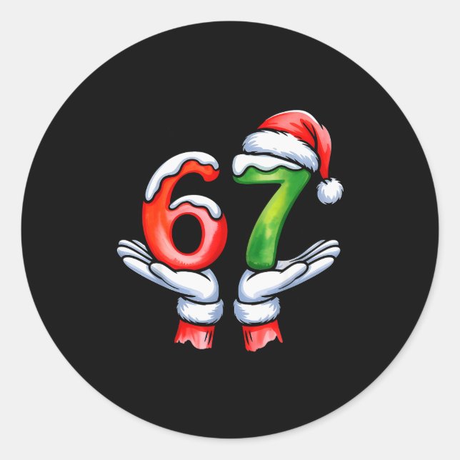 67 Meme Santa Claus Hand Funny Six Seven Christmas Classic Round Sticker (Front)