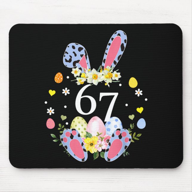 67 Meme Six Seven 6 7 Bunny Leopard Kids Funny Eas Mouse Pad (Front)