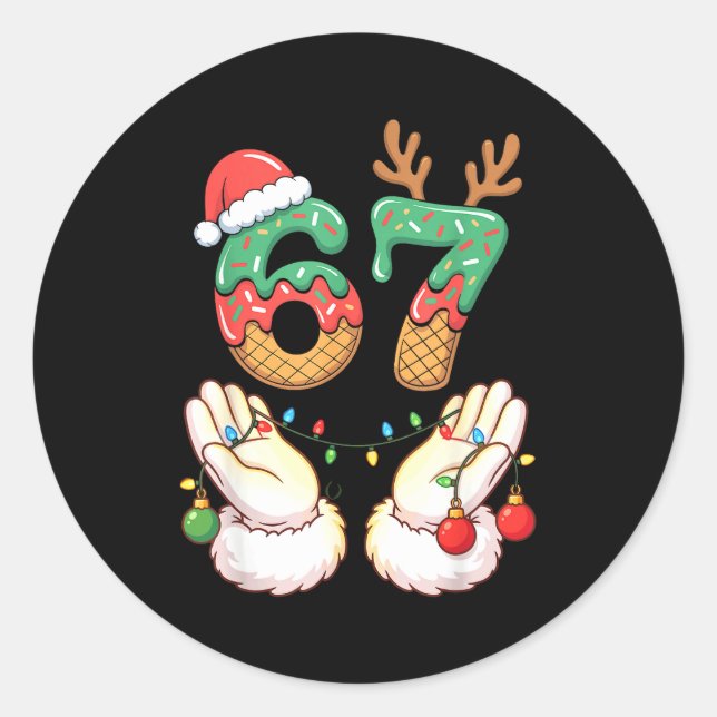 67 Meme Six Seven 6 7 Meme Funny Christmas Santa R Classic Round Sticker (Front)