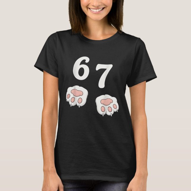 67 Meme Six Seven 6 7 Shirt Meme Funny Cat 67 (Front)