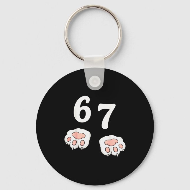 67 Meme Six Seven 6 7 Shirt Meme Funny Cat 67  Keychain (Front)