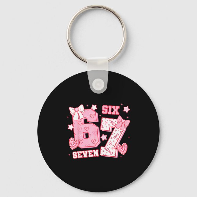 67 Meme Six Seven 6 7 Valentine Days  Keychain (Front)