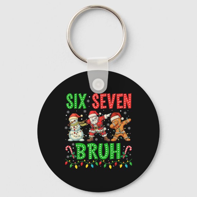 67 Meme Six Seven Bruh Dabbing Santa 6 7 Funny Chr Keychain (Front)