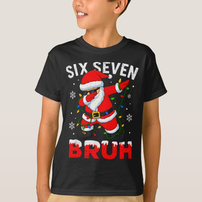 67 Meme Six Seven Bruh Dabbing Santa Funny Christm T-Shirt (Front)