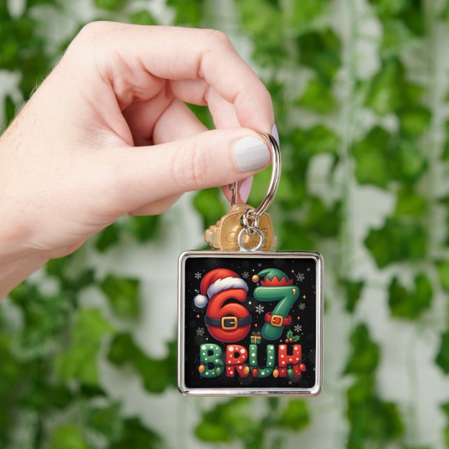 67 Meme Six Seven Bruh Funny Christmas 6 7 Keychain (Hand)
