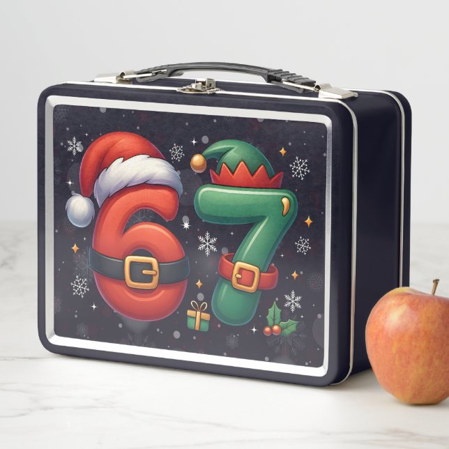 67 Meme Six Seven Bruh Funny Christmas 6 7 Metal Lunch Box (In Situ)