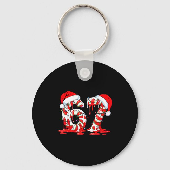 67 Meme Six Seven Candy Canes Drip Christmas Pajam Keychain (Front)