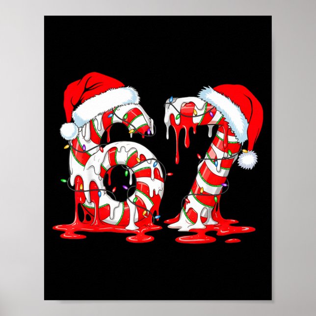 67 Meme Six Seven Candy Canes Drip Christmas Pajam Poster (Front)