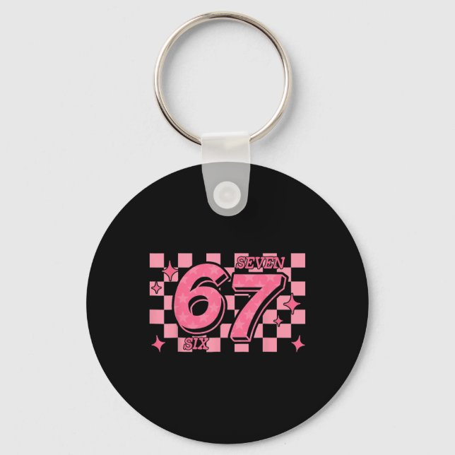 67 Meme Six Seven Checkered  Keychain (Front)