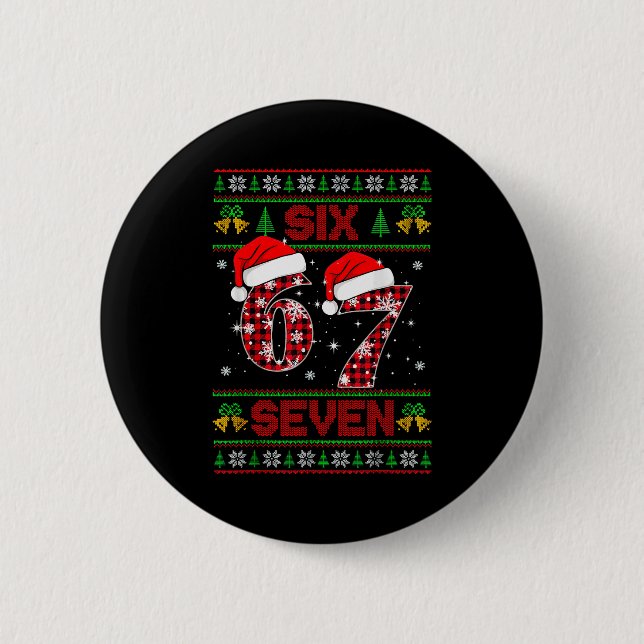 67 Meme Six Seven Christmas Ugly Sweater For Kids  2 Inch Round Button (Front)