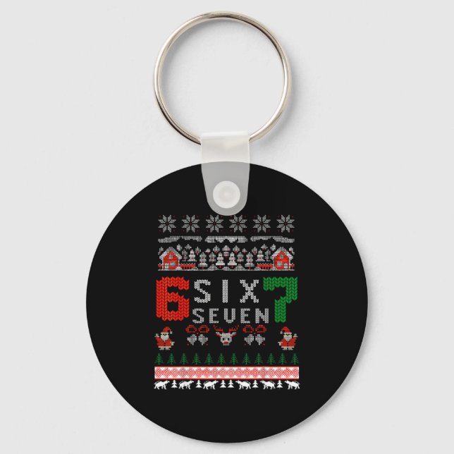67 Meme Six Seven Christmas Ugly Sweater For Kids  Keychain (Front)