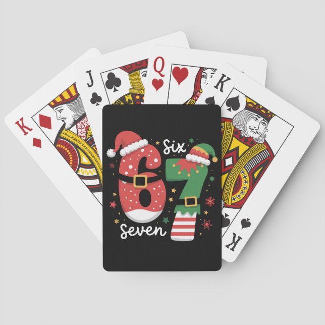 67 Meme Six Seven Elf Christmas Santa Hat Playing Cards (Back)