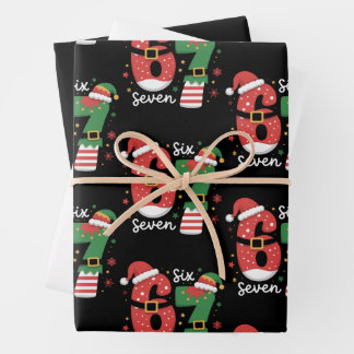 67 Meme Six Seven Elf Christmas Santa Hat Wrapping Paper Sheet