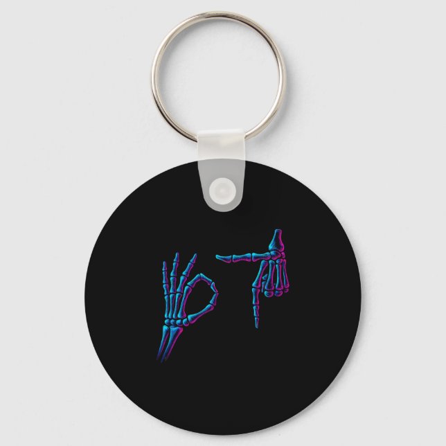 67 Meme Skeleton Hand 6 7 Halloween Six Seven Funn Keychain (Front)