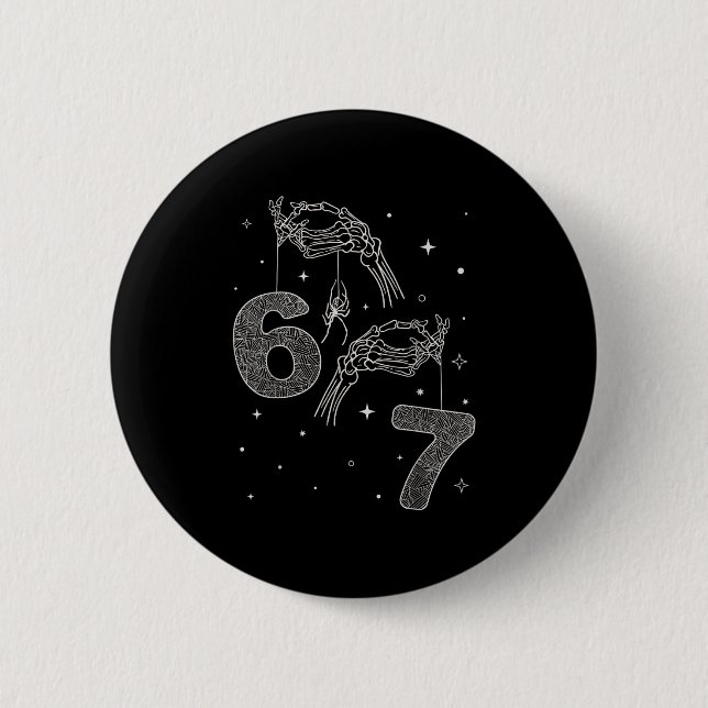 67 Meme Skeleton Hand Funny Halloween Six Seven Te 2 Inch Round Button (Front)