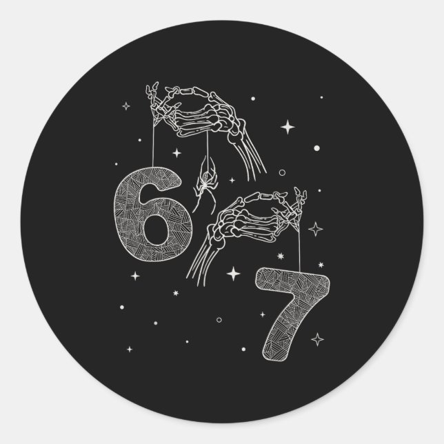 67 Meme Skeleton Hand Funny Halloween Six Seven Te Classic Round Sticker (Front)