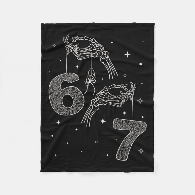67 Meme Skeleton Hand Funny Halloween Six Seven Te Fleece Blanket (Front)