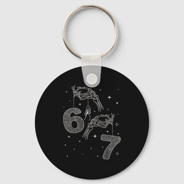 67 Meme Skeleton Hand Funny Halloween Six Seven Te Keychain (Front)