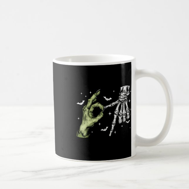 67 Meme Skeleton Zombie Hand 6 7 Halloween Six Sev Coffee Mug (Right)
