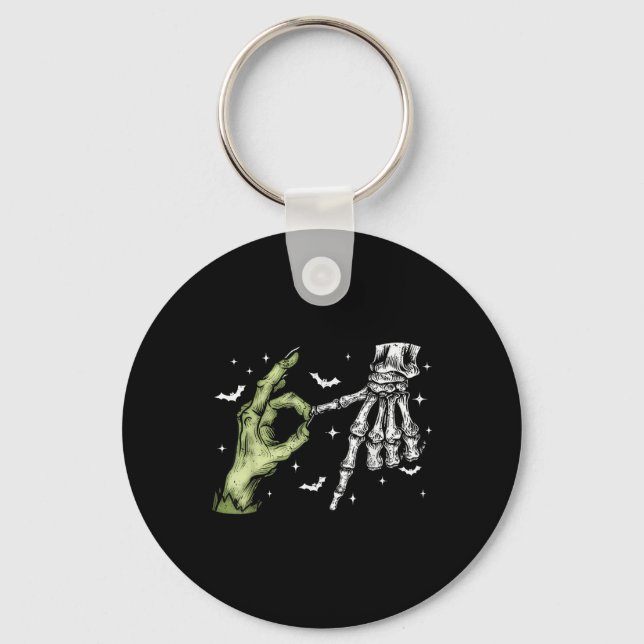 67 Meme Skeleton Zombie Hand 6 7 Halloween Six Sev Keychain (Front)