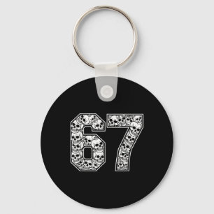 67 Meme Skull Pattern Graphic Halloween Number Art Keychain