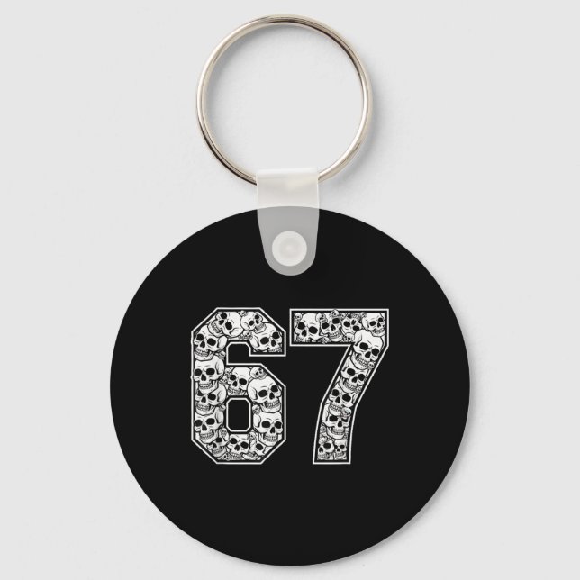 67 Meme Skull Pattern Graphic Halloween Number Art Keychain (Front)