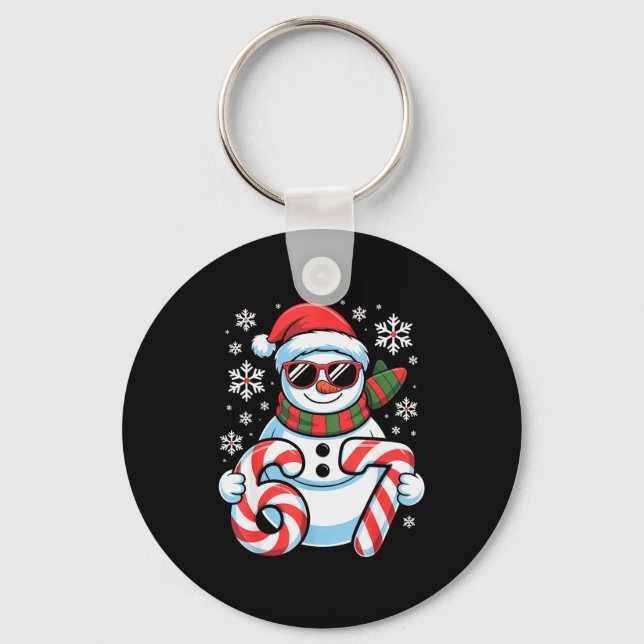 67 Meme Snowman Brainrot Funny Christmas Kids Boys Keychain (Front)