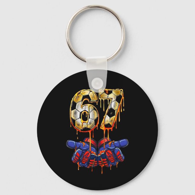 67 Meme Soccer Goalkeeper Gloves Gen Alpha Drip Si Keychain (Front)