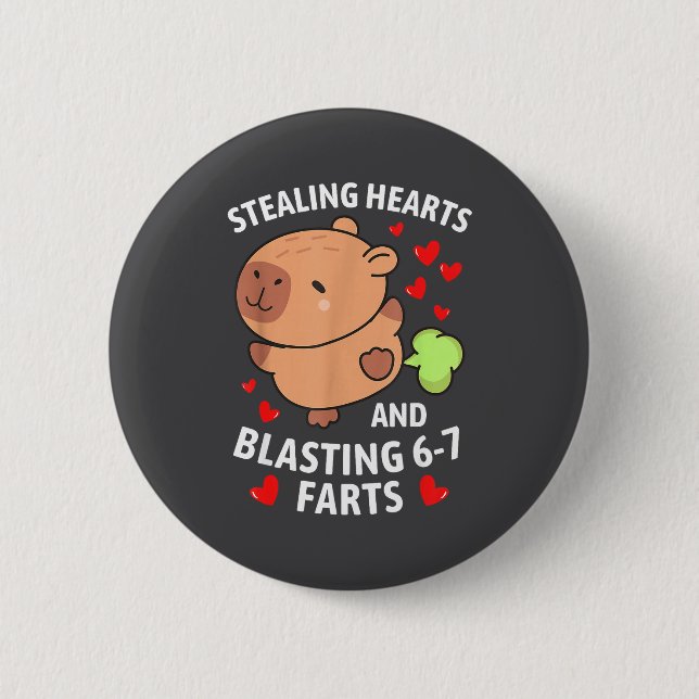 67 Meme Stealing Hearts Valentine's Day Capybara K 2 Inch Round Button (Front)