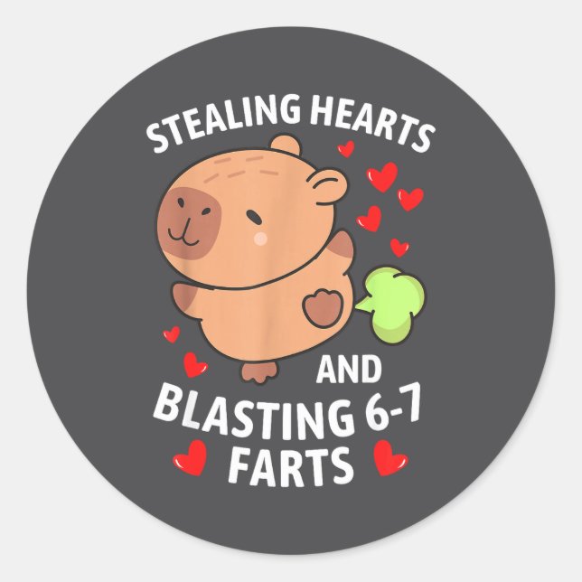67 Meme Stealing Hearts Valentine's Day Capybara K Classic Round Sticker (Front)