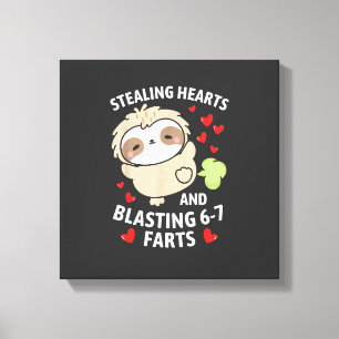 67 Meme Stealing Hearts Valentine's Day Sloth Kids Canvas Print