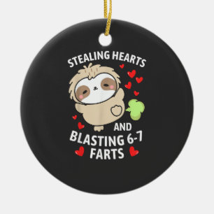 67 Meme Stealing Hearts Valentine's Day Sloth Kids Ceramic Ornament