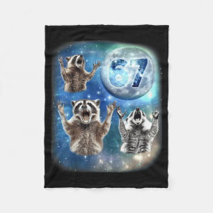 67 Meme Three Racoon Howling At The Moon 67  Fleece Blanket