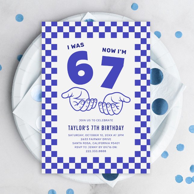 67 Meme Trend Blue Kids 7th Birthday Party Invitation (Creator Uploaded)