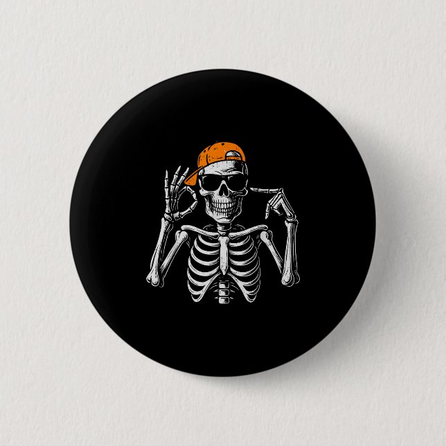 67 Meme Trendy Skeleton Halloween Funny Six Seven  2 Inch Round Button (Front)