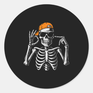 67 Meme Trendy Skeleton Halloween Funny Six Seven Classic Round Sticker