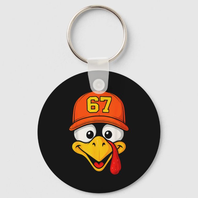 67 Meme Turkey Face Six Seven Thanksgiving 6 7 Men Keychain (Front)