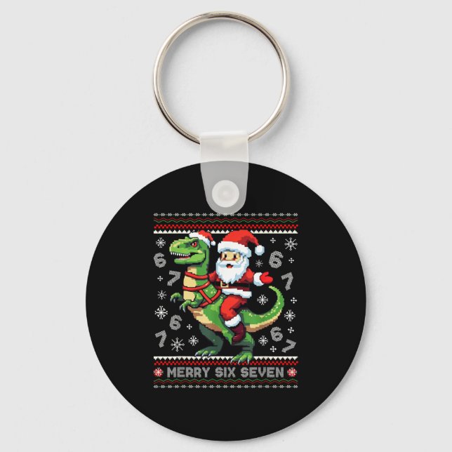 67 Merry Six Seven Santa T Rex Funny Ugly Christma Keychain (Front)