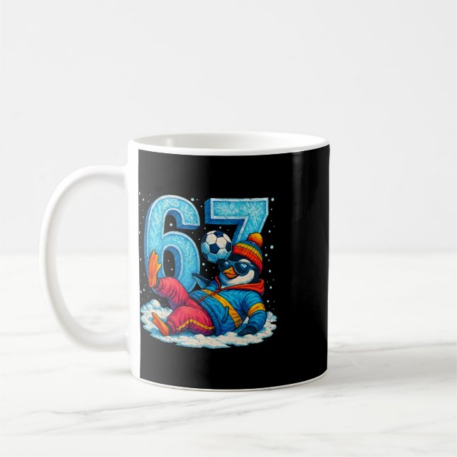 67 Penguin Soccer Funny Winter Meme Gift _2  Coffee Mug (Left)
