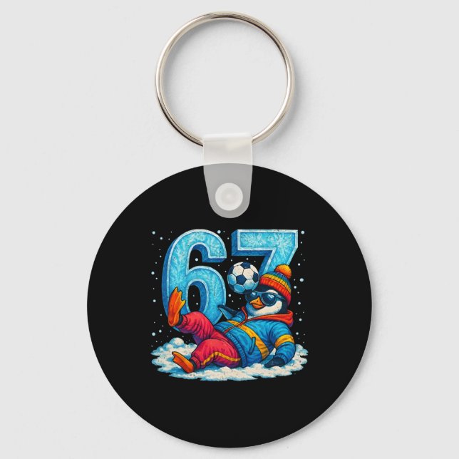 67 Penguin Soccer Funny Winter Meme Gift _2  Keychain (Front)
