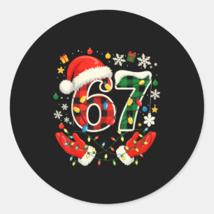 67 Red Green Plaid Lights 6 7 Funny Boys Kids Wint Classic Round Sticker