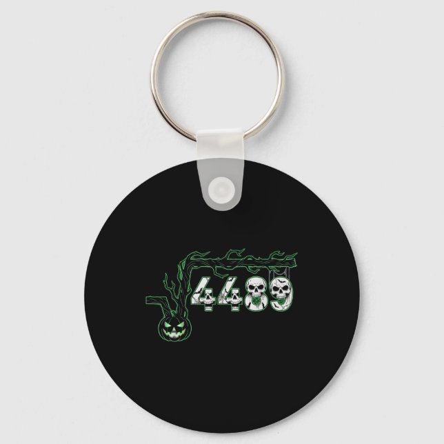 67 Root Six Seven 6 7 Meme Funny Halloween Pumpkin Keychain (Front)