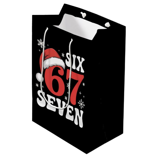 67 Santa Hat Christmas Six Seven Funny Sayings Medium Gift Bag (Front Angled)