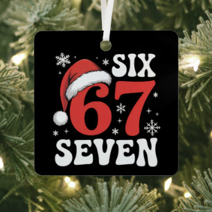 67 Santa Hat Christmas Six Seven Funny Sayings Metal Ornament