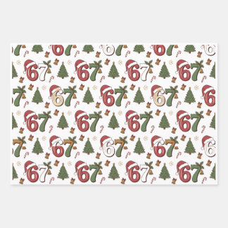 67 Santa Hat Christmas Six Seven Funny Sayings Wrapping Paper Sheet