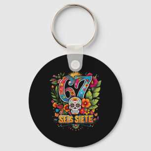 67 Seis Siete Colorful Mexican Meme Folk Art Desig Keychain