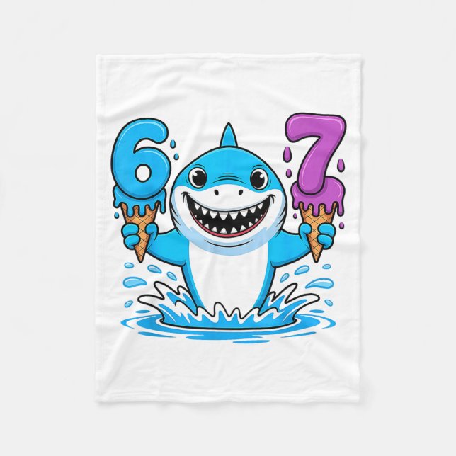 67 Shark Six Seven Ice Cream Drip Funny Gen Alpha  Fleece Blanket (Front)