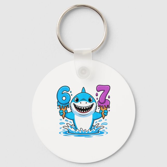 67 Shark Six Seven Ice Cream Drip Funny Gen Alpha  Keychain (Front)