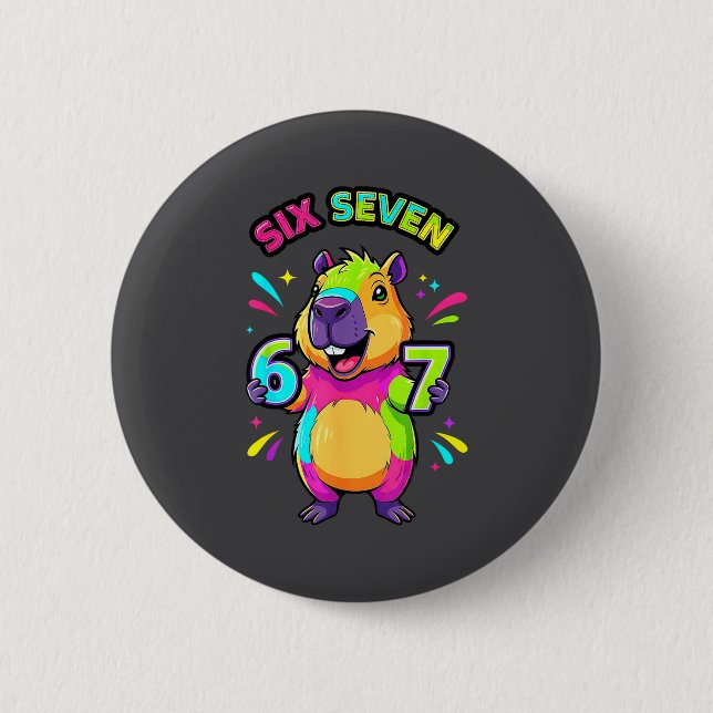 67 Six Capybara Cartoon Seven Team 2 Inch Round Button (Front)